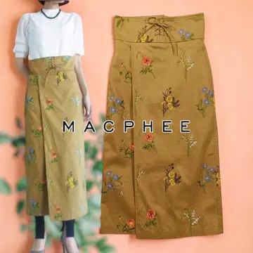 MACPHEE 맥피 자수 롱 스커트 레이스업 투모로우랜드