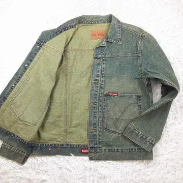새상품급 GUESS 게스 커버올 데님 자켓 그린 계열 USA제 90s