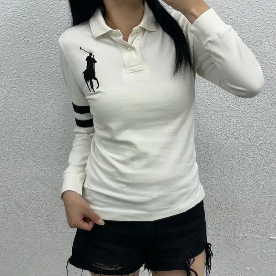 폴로 랄프로렌 딱붙핏 블랙빅포니 화이트 pk반팔 M