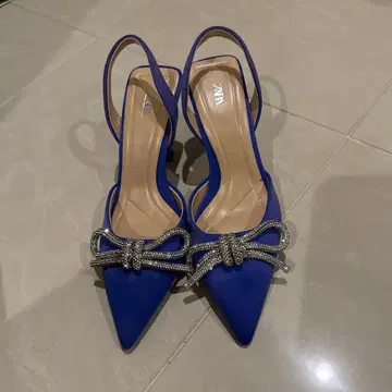 ZARA 비쥬 리본 슬링백 펌프스 블루