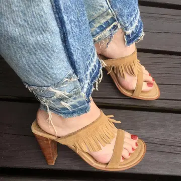 USA 빈티지 스웨이드 프린지 뮬 이티미 토로