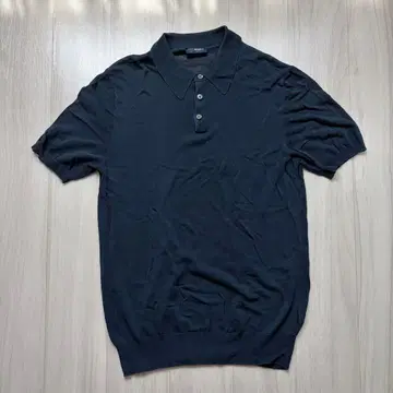 [새상품급] BEAMS F 니트 피케 셔츠 네이비 이탈리아제