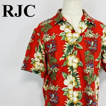 RJC 하와이안 셔츠 올 패턴 히비스커스 빨간색 L 0475-A