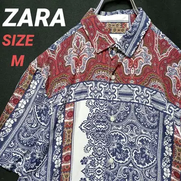 ZARA 자라 페이즐리 무늬 셔츠 반팔 남성용 M 화려한