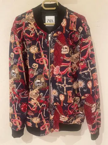 레어 완판템 ZARA 자카드 스컬 자수 블루종 자켓