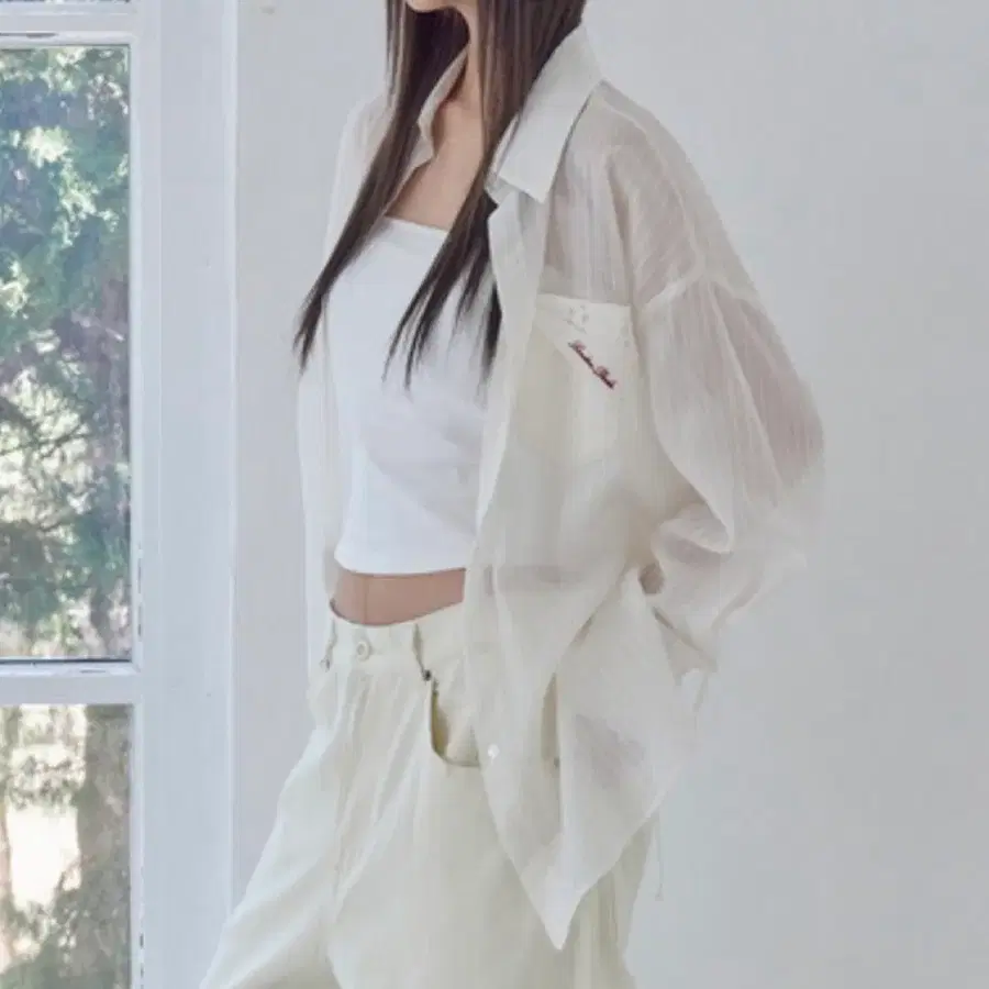 런던다다 레이스 텐셀 스트라이프 셔츠 아이보리 스몰