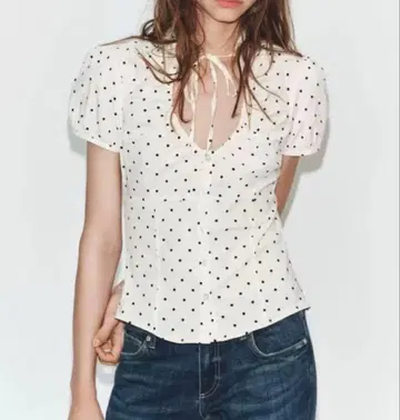 ZARA 도트 무늬 퍼프 슬리브 블라우스 XS