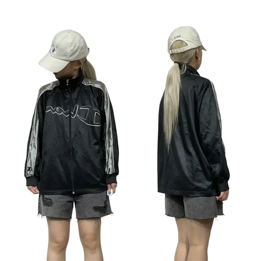 챔피온 블랙 실버 빅 로고 사이드 라인 트랙탑 져지 S