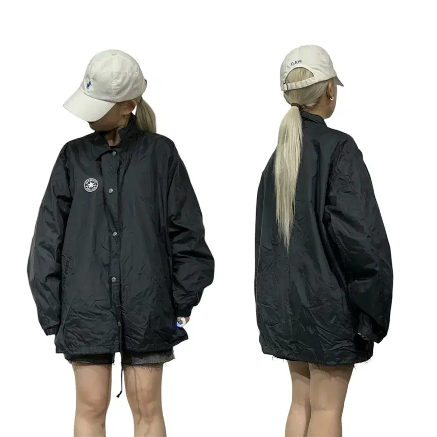 컨버스 블랙 로고 바람막이 오버핏 트랙 자켓 L