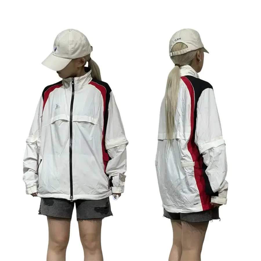 아디다스 화이트 바람막이 사이드 라인 오버핏 트랙 자켓 L