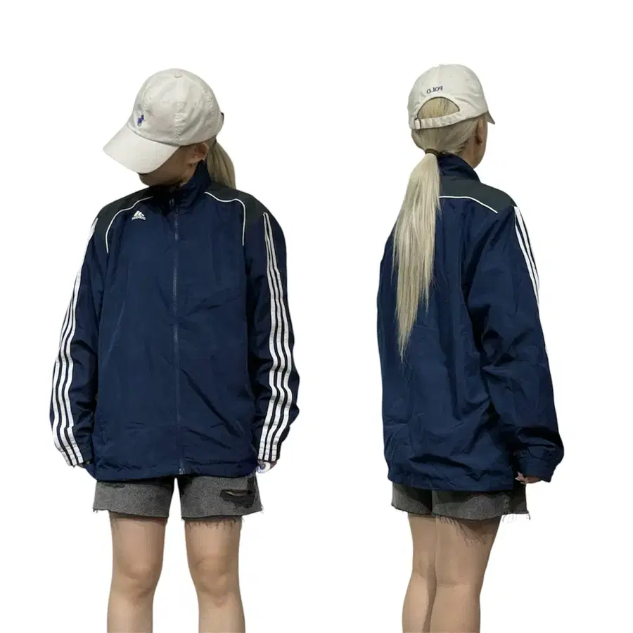 아디다스 네이비 화이트 삼선 오버핏 트랙 자켓 L