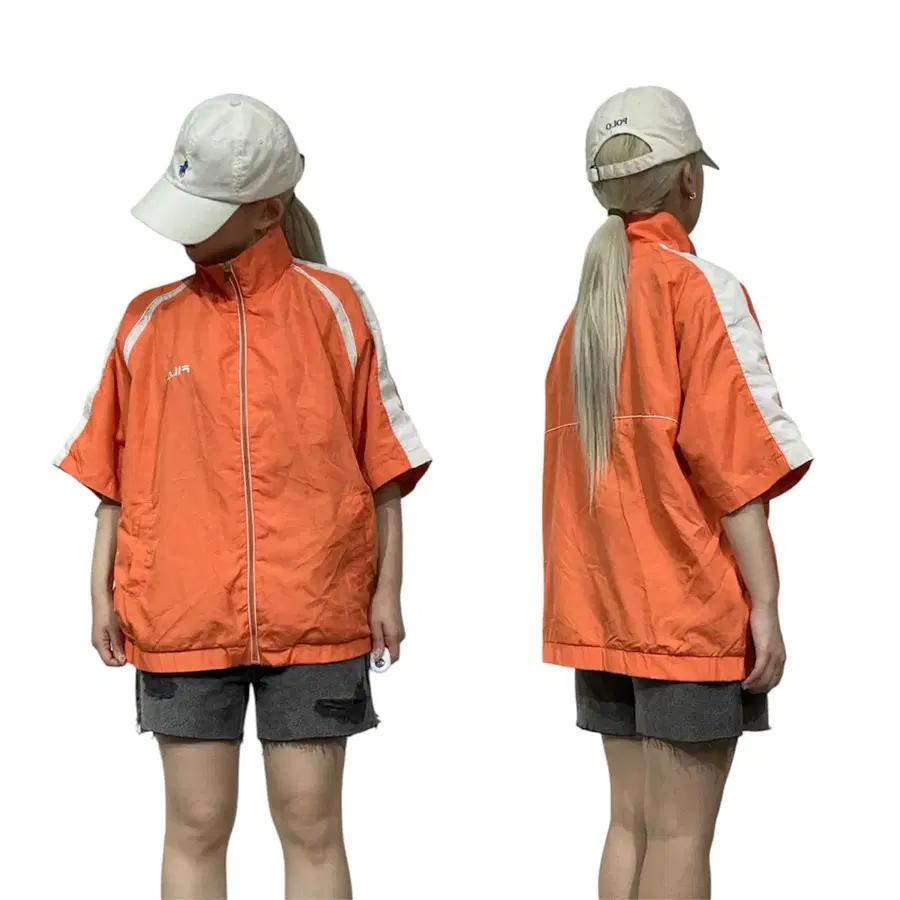 휠라 오렌지 화이트 사이드 라인 오버핏 반팔 트랙 자켓 L