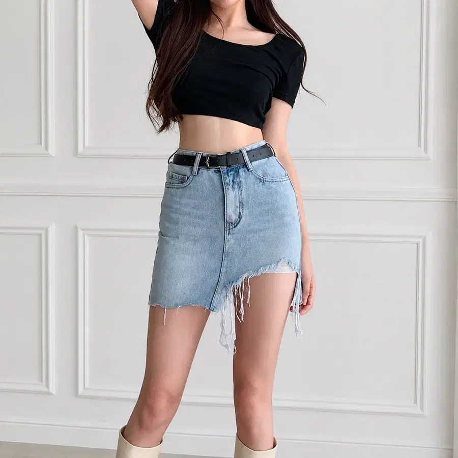 언발 컷팅 데님 미니스커트 청치마 (새상품)