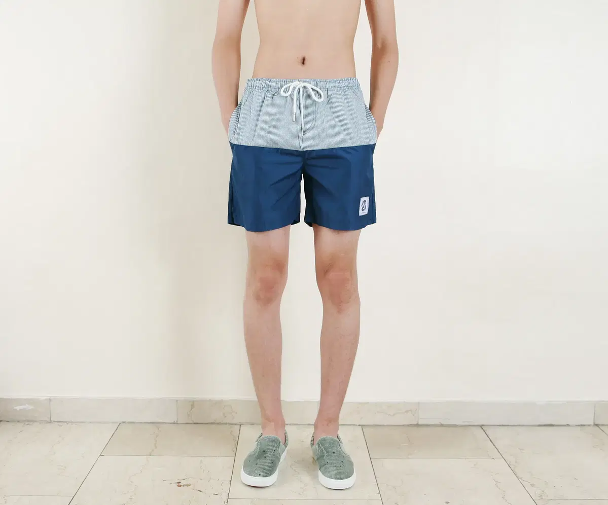 롤프 남성 남자 수영복바지 수영복팬츠 사각 망사 매쉬 비치웨어 하프 체크 배색