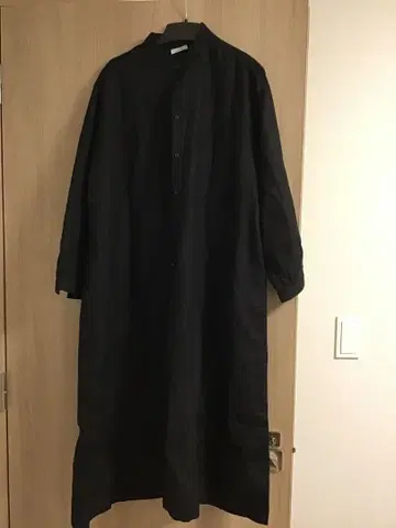 밴드 카라 셔츠 원피스 린넨 100% 블랙
