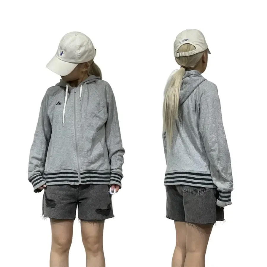 아디다스 그레이 블랙 삼선 후드집업 M