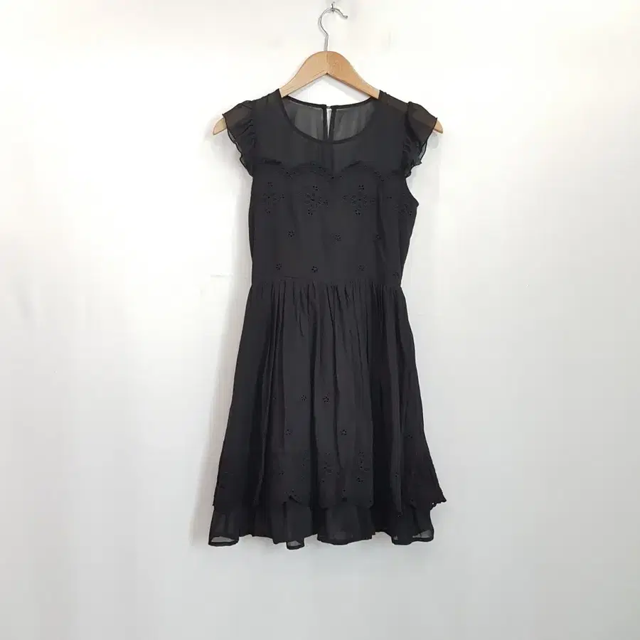 빈티지 검정 크로셰 시스루 민소매 나시 미디 원피스 여M R544