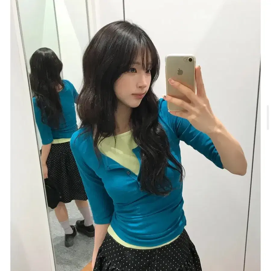 코이뮤 코코 헨리넥 앞단추 7부 티셔츠