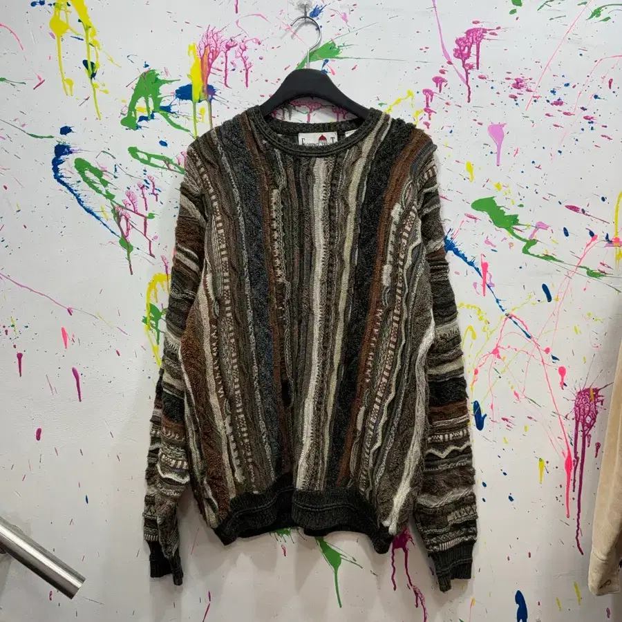 90s 빈티지 Florence Tricot 3D 케이블 니트 스웨터 L