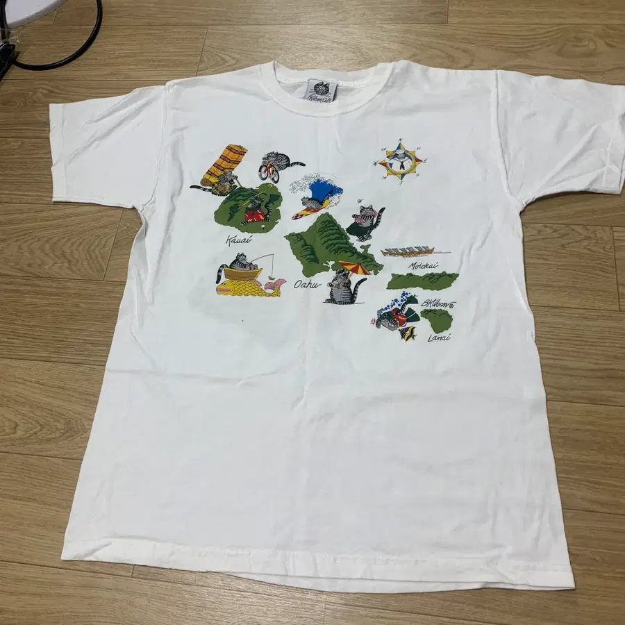 M)B.Kliban Cats 콜롬비아+하와이 생산 하와이 지도 티셔츠