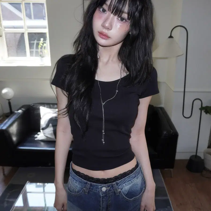 1사이즈) 모디무드 made 유넥 반팔 티셔츠 블랙