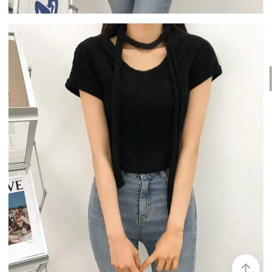 딱붙 여리 반팔 스카프 세트 지그재그에이블리