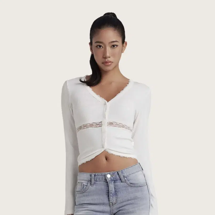 클리시어 Kleesier - Sugarmist Lace Cardigan, White
