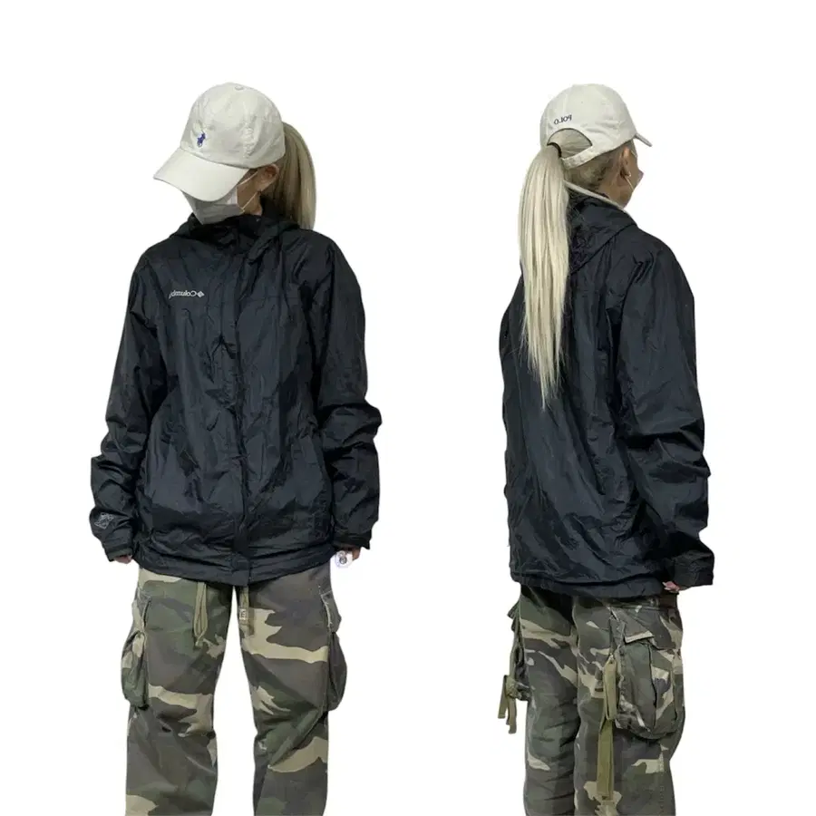 컬럼비아 블랙 오버핏 후드 바람막이 트랙 자켓 S