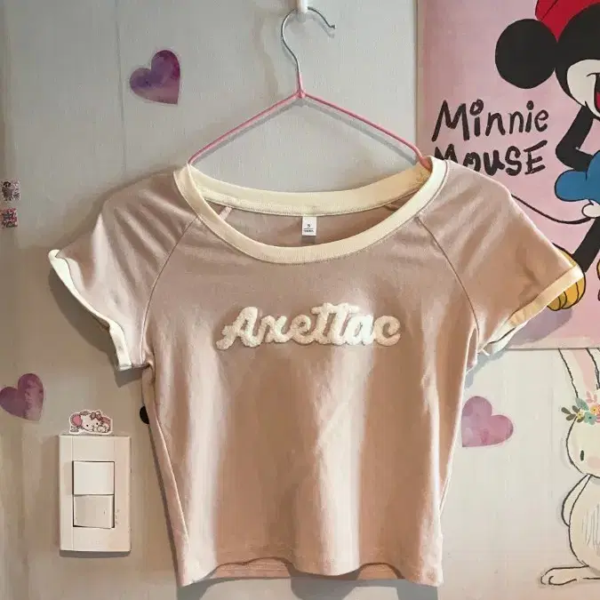 Axettac 여성 반팔티 핑크 크롭티