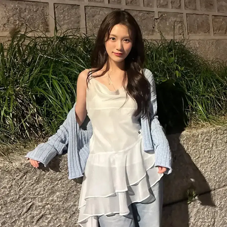 어다울 드레이프 셔링 레이어드 블라우스 원피스