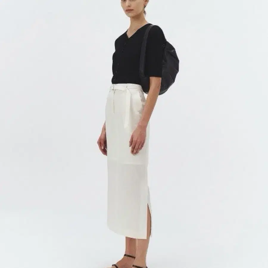 던스트 썸머 울 슬릿 롱 스커트 버터크림 S 린넨 블렌드 여름 벨트 아이보리 치마 summer-wool slit long skirt 기본 출근룩 오피스룩