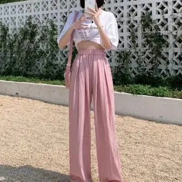 P13 핑크색 와이드 밴딩팬츠