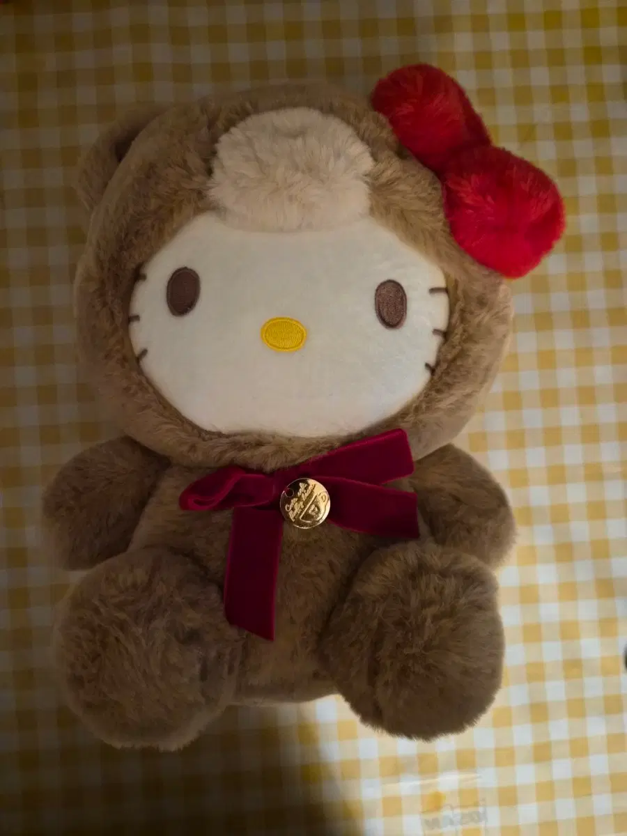 헬로키티 곰돌이 인형 갈색 레드 리본 28cm (새상품)