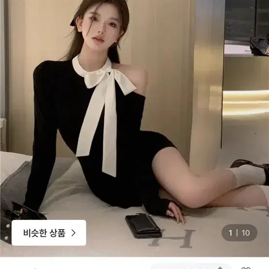 벨벳 리본 미니 원피스 블랙 s