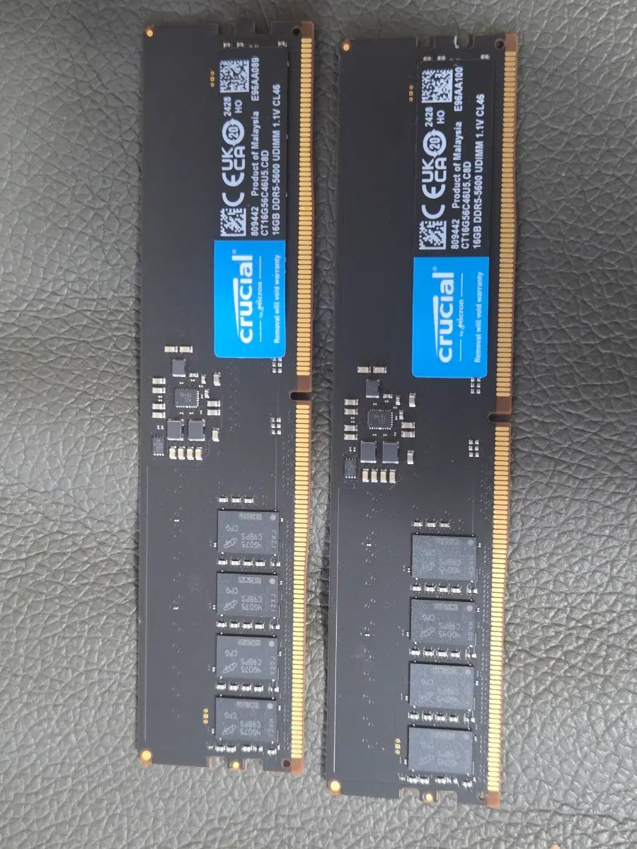 부산직 Crucial DDR5 16GB 5600MHz 데스크탑 램 2개
