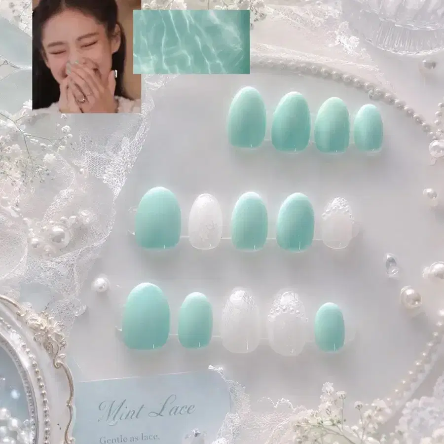 제니 민트네일 레이스네일 수제네일팁