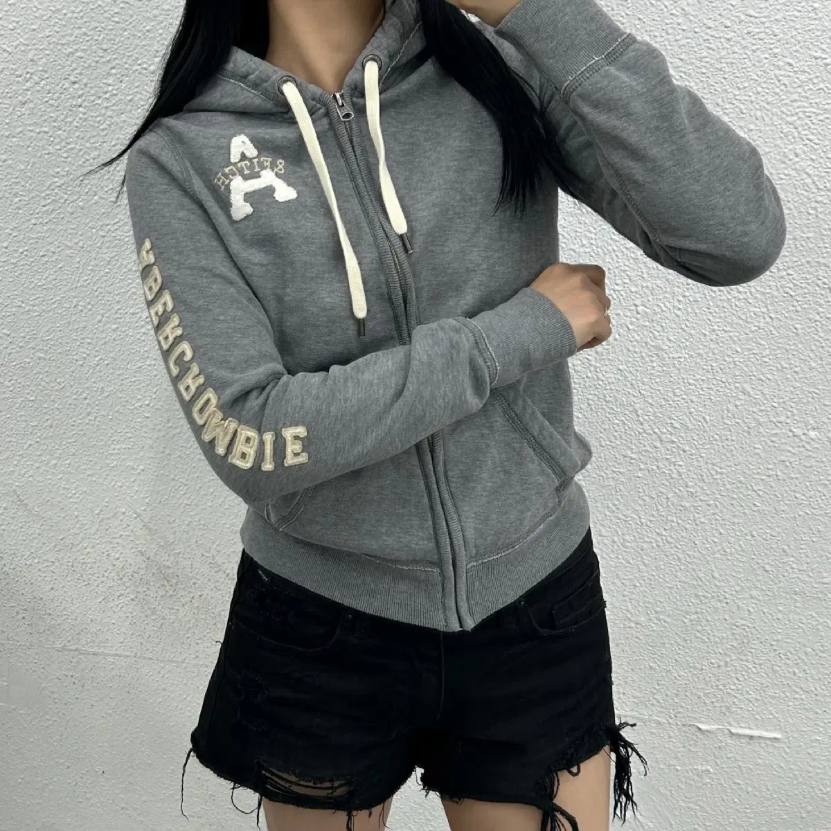아베크롬비 사이드로고 그레이 후드집업 S