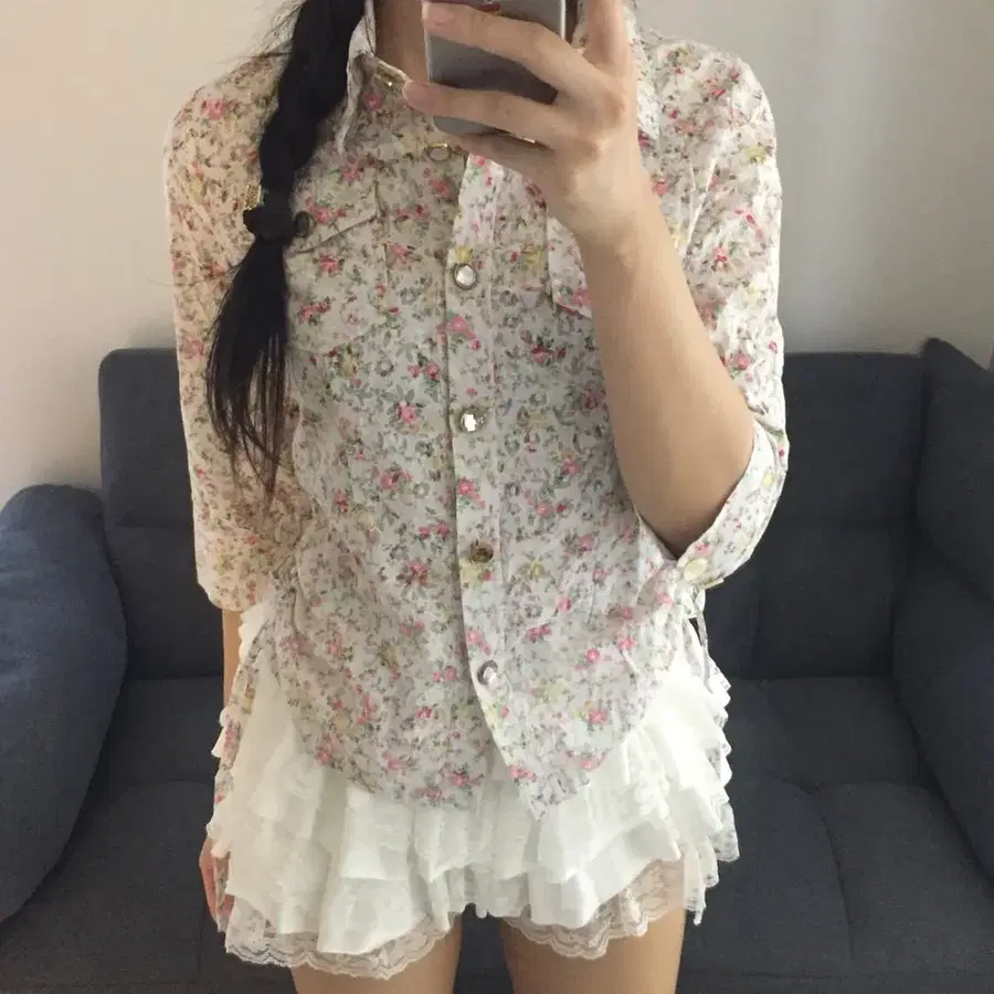 Lizlisa 리즈리사 사와코 하구미 레이스 셔링 5부 셔츠