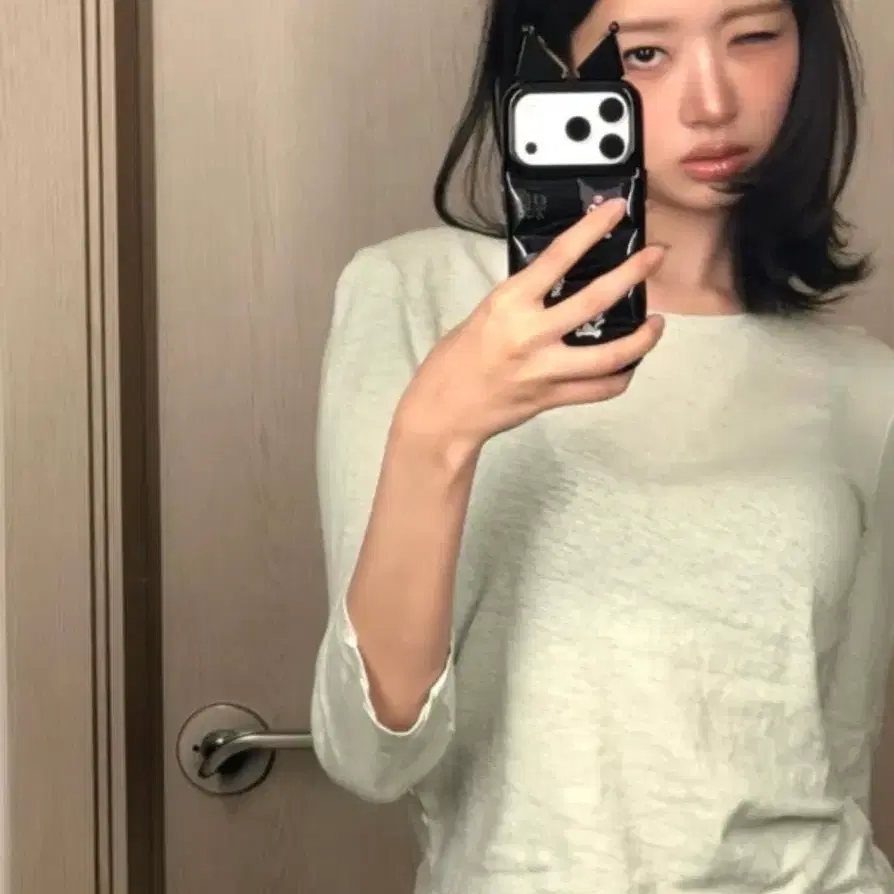 ZARA 자라 린넨 페이크 워싱 티셔츠 민트, 자라 레이 티셔츠