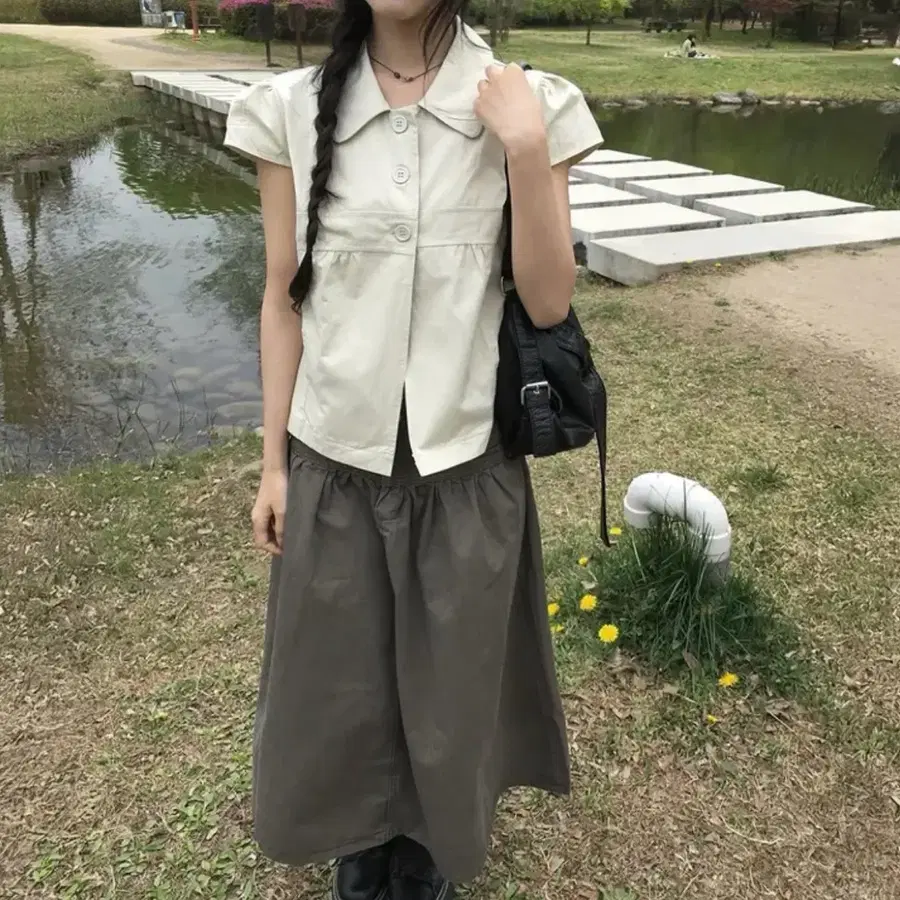 애니원모어 셔링 코튼 롱 스커트 에이블리