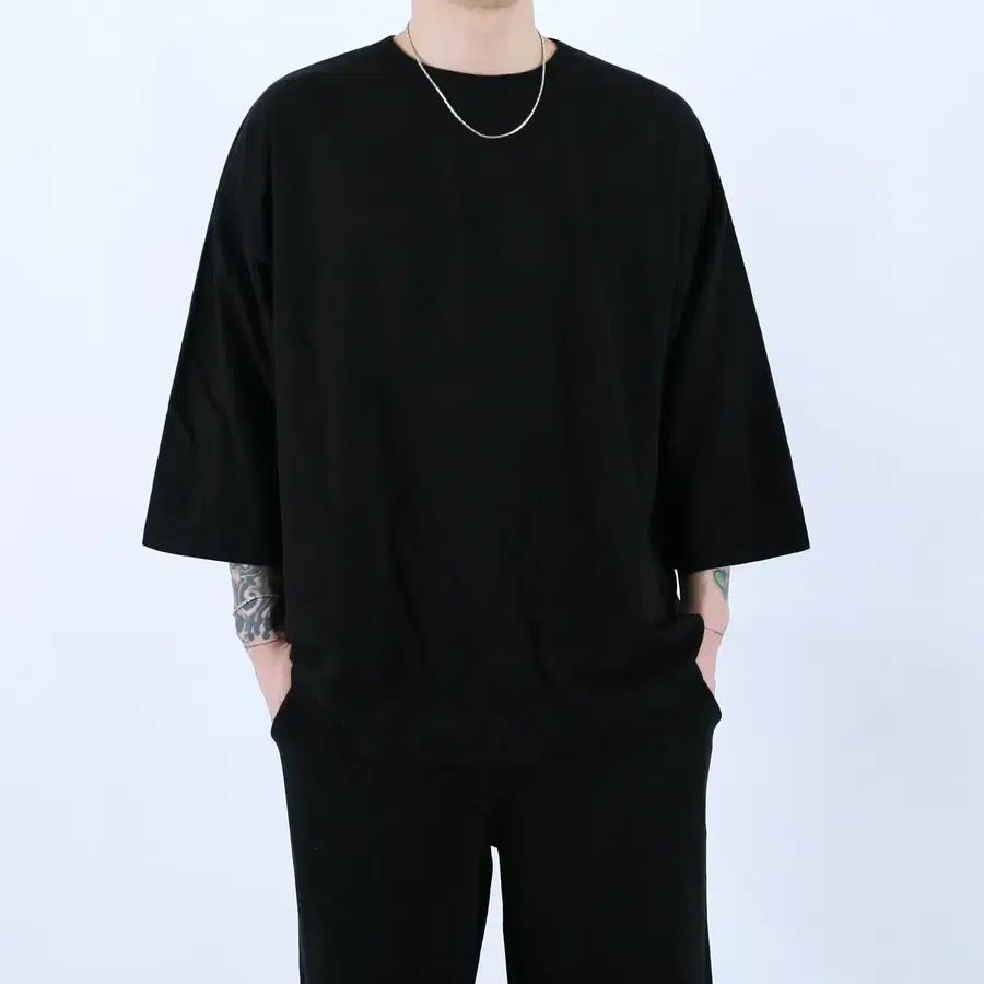롤프 남성 남자 7부티 티셔츠 오버핏 기본 무지 라운드 면 루즈핏 박스