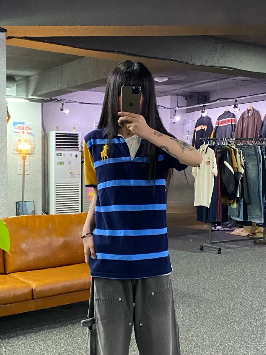 폴로랄프로렌 빅포니 배색 스트라이프 pk 럭비 티셔츠 B5440