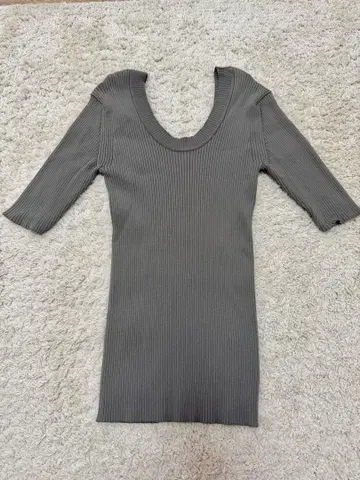 르쉘 블루 그레이 리브 반팔 니트 티셔츠 ZARA 셀포드 mid