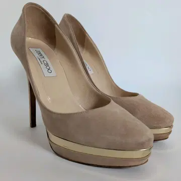JIMMY CHOO 스웨이드 펌프스 골드 부품 베이지 38 1a
