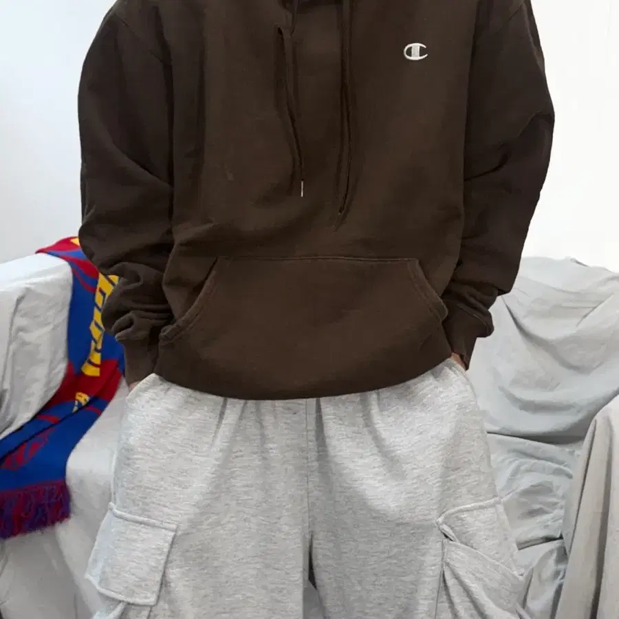 챔피온 어센틱 브라운 후드티 L