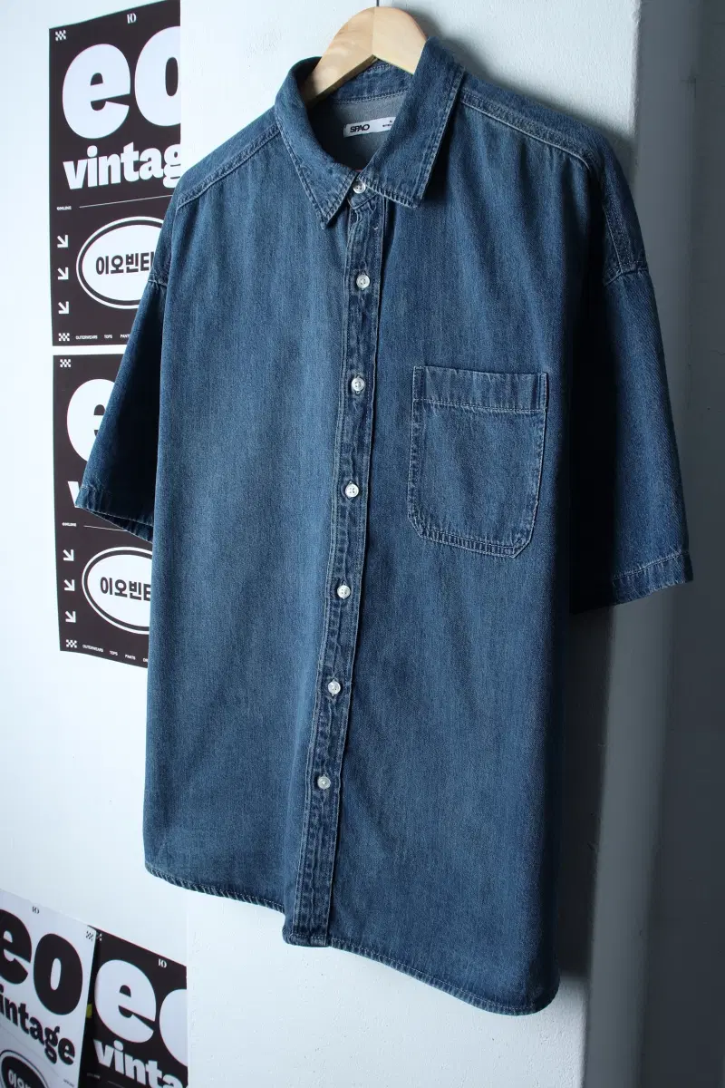 (XL-2XL) 스파오 반팔 카라 티셔츠 셔츠 남방 데님-H35319