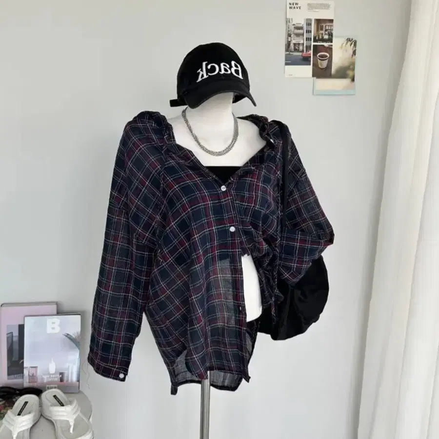 체크 패턴 루즈핏 셔츠 새상품