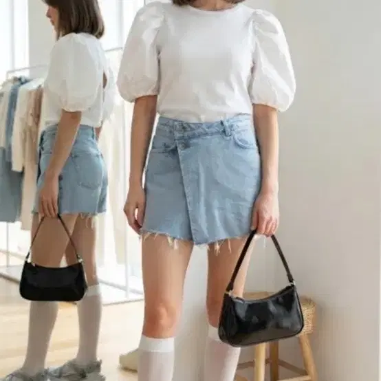 H&m 퍼프티 + 자라치마바지 세트