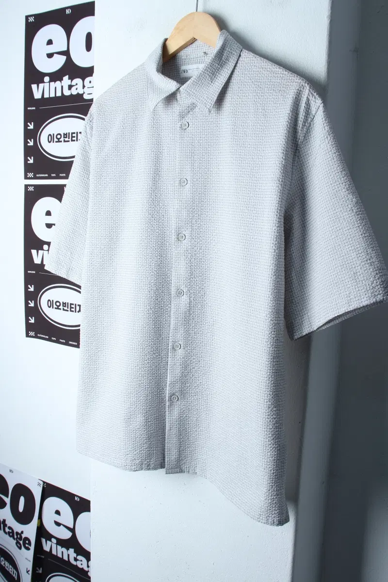 (M-XL) 자라 반팔 카라 티셔츠 셔츠 남방 시어서커-H35347
