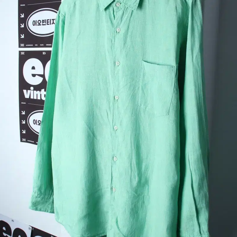 (XL-2XL) 유니클로 셔츠 남방 빅사이즈 연그린 린넨-H35374